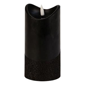 Merkloos Led wax stompkaars - zwart - H15 x D7,5 cm - warm wit licht - 3D lont -