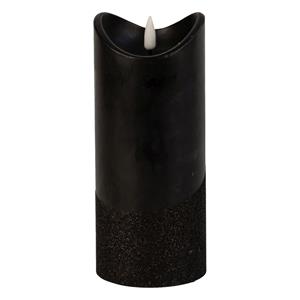 Merkloos Led wax stompkaars - zwart - H17,5 x D7,5 cm - warm wit licht - 3D lont -
