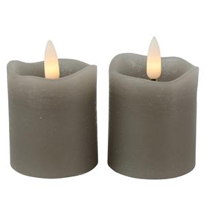 Countryfield LED kaarsen/stompkaarsen - 2x st - grijs - D5 x H7,2 cm - timer - warm wit -