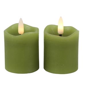 Countryfield LED kaarsen/stompkaarsenen - 2x st - groen - D5 x H7,2 cm - timer - warm wit -