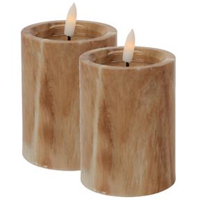 Christmas Decoration LED kaars/stompkaars - 2x st - bruin marmer look - D7,5 x H10 cm -