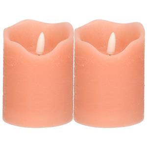 Stern fabrik LED kaars/stompkaars - 2x - roze - D7,5 x H10 cm - timer - 3D vlam -