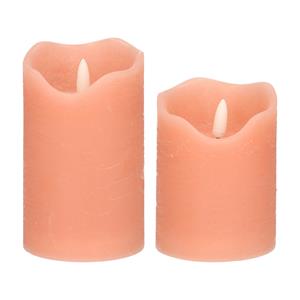 Stern fabrik LED kaarsen/stompkaarsen - set 2x st - roze - H10 en H12,5 cm -