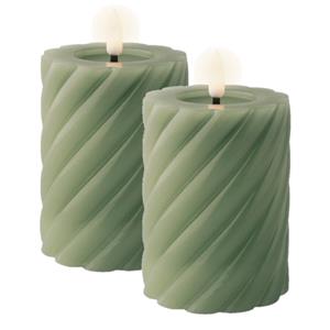 Lumineo Luxe LED kaarsen/stompkaarsen - 2x - groen - D7,5 x H12,3 cm - timer -