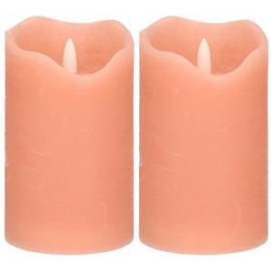 Stern fabrik LED kaars/stompkaars - 2x - roze - D7,5 x H12,5 cm - timer - 3D vlam -