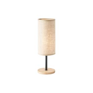 FH Lighting Tafellamp Kira, stoffen kap, zwart/eiken naturel