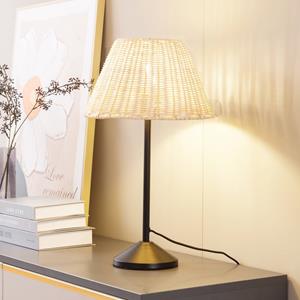 LINDBY tafellamp Zyralia, houtkleurig, rotan, Ø 30 cm