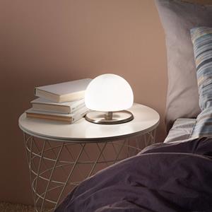 Fabas Luce Morgana tafellamp, nikkel / wit, touchdimmer, 3.000 K