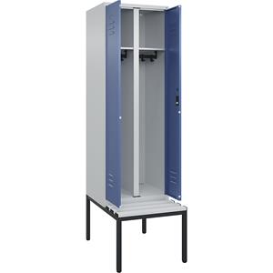C+P Multifunctionele kledingkast Classic PLUS met zitbank, 1 compartiment, lichtgrijs / verblauw, b = 600 mm, cilinderslot, ondergebouwd, kunststof