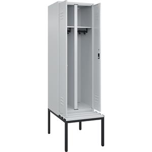 C+P Multifunctionele kledingkast Classic PLUS met zitbank, 1 compartiment, lichtgrijs, b = 600 mm, cilinderslot, ondergebouwd, kunststof