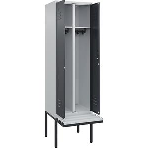 C+P Multifunctionele kledingkast Classic PLUS met zitbank, 1 compartiment, lichtgrijs / grijs, b = 600 mm, cilinderslot, vrijdragend, kunststof