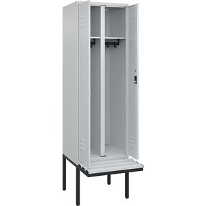 C+P Multifunctionele kledingkast Classic PLUS met zitbank, 1 compartiment, lichtgrijs, b = 600 mm, cilinderslot, vrijdragend, kunststof