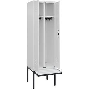 C+P Multifunctionele kledingkast Classic PLUS met zitbank, 1 compartiment, verkeerswit, b = 600 mm, cilinderslot, vrijdragend, kunststof