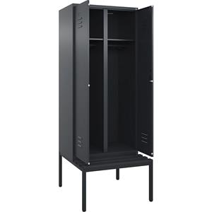 C+P Multifunctionele kledingkast Classic PLUS met zitbank, 1 compartiment, grijs, b = 800 mm, cilinderslot, ondergebouwd, kunststof