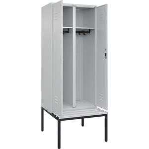 C+P Multifunctionele kledingkast Classic PLUS met zitbank, 1 compartiment, lichtgrijs, b = 800 mm, cilinderslot, ondergebouwd, kunststof