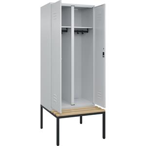 C+P Multifunctionele kledingkast Classic PLUS met zitbank, 1 compartiment, lichtgrijs, b = 800 mm, cilinderslot, ondergebouwd, beuken-hardhout