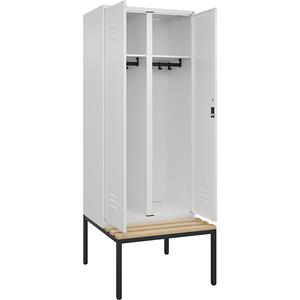 C+P Multifunctionele kledingkast Classic PLUS met zitbank, 1 compartiment, verkeerswit, b = 800 mm, cilinderslot, ondergebouwd, beuken-hardhout