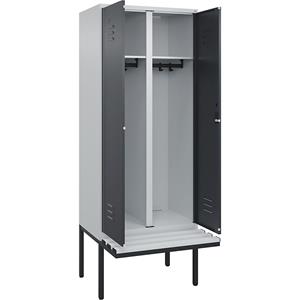 C+P Multifunctionele kledingkast Classic PLUS met zitbank, 1 compartiment, lichtgrijs / grijs, b = 800 mm, cilinderslot, vrijdragend, kunststof