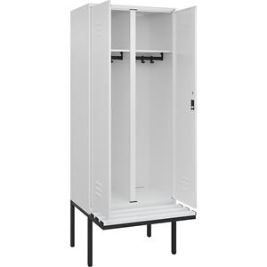 C+P Multifunctionele kledingkast Classic PLUS met zitbank, 1 compartiment, verkeerswit, b = 800 mm, cilinderslot, vrijdragend, kunststof