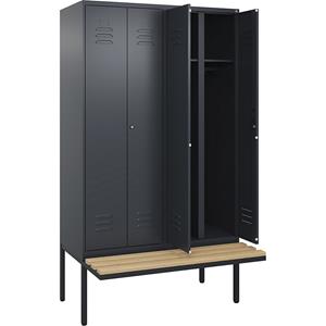 C+P Multifunctionele kledingkast Classic PLUS met zitbank, 2 compartimenten, grijs, b = 1200 mm, cilinderslot, vrijdragend, beuken-hardhout