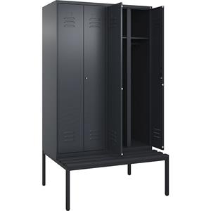C+P Multifunctionele kledingkast Classic PLUS met zitbank, 2 compartimenten, grijs, b = 1200 mm, cilinderslot, ondergebouwd, kunststof