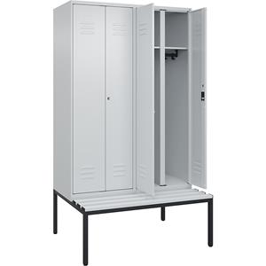 C+P Multifunctionele kledingkast Classic PLUS met zitbank, 2 compartimenten, lichtgrijs, b = 1200 mm, cilinderslot, ondergebouwd, kunststof