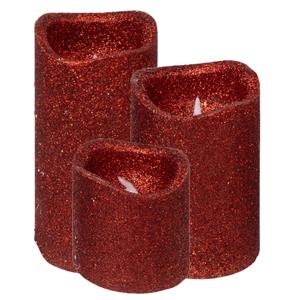 Feeric lights & Christmas LED kaarsen/stompkaarsen set - 3x stuks - rood - glitter -