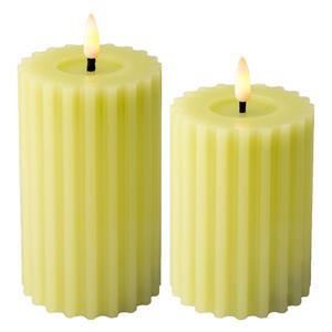 Lumineo Luxe LED kaarsen/stompkaarsen - set 2x - groen ribbel - D7,5 x H12,5 en H15 cm - timer -