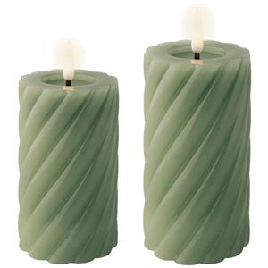 Lumineo Luxe LED kaarsen/stompkaarsen - set 2x st - groen - D7,5 - met timer -