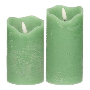 Stern fabrik LED kaarsen/stompkaarsen - set 2x st - mintgroen - H12,5 en H15 cm -