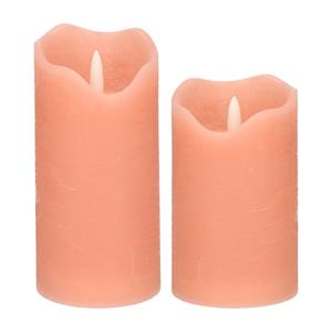 Stern fabrik LED kaarsen/stompkaarsen - set 2x st - roze - H12,5 en H15 cm -