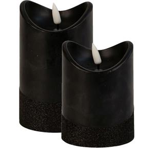 Merkloos LED stompkaarsen - set 2x st - zwart - warm wit licht - wax - H10 en H12,5 cm -