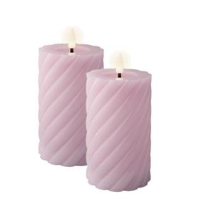 Lumineo Luxe LED kaarsen/stompkaarsen- 2x - lila paars - D7,5 x H15 cm - timer -