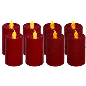 Feeric lights & Christmas Feeric Lights LED kaarsen/stompkaarsen set - 8x stuks - rood - H7,5 cm kunststof -