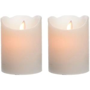 Merkloos 2x Creme witte LED kaarsen/stompkaarsen 10 cm flakkerend -