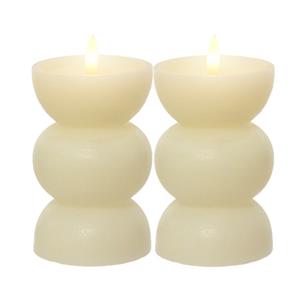 Lumineo luxe LED kaars - 2x st - creme wit - D7,5 x H14,5 cm - vaas vorm - met timers -