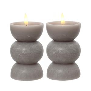 Lumineo luxe LED kaars - 2x st - grijs - D7,5 x H14,5 cm - vaas vorm - met timer -