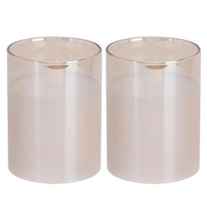 Home & Styling Luxe LED kaarsen - 2x - in glas - warm wit - D7,5 x H10 cm -