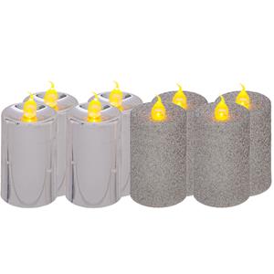 Feeric lights & Christmas LED kaarsen/stompkaarsen set - 8x stuks - zilver - H7,5 cm -