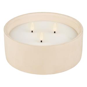 Lumineo LED kaars/stompkaars - met 3 lonten - beton wit - D20 x H8 cm - voor buiten -
