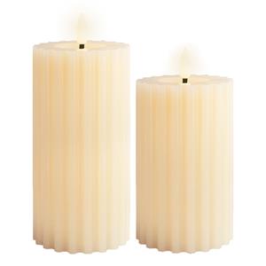 Lumineo Luxe LED kaarsen/stompkaarsen - set 2x - creme wit ribbel - D7,5 x H15 en H17 cm - timer -