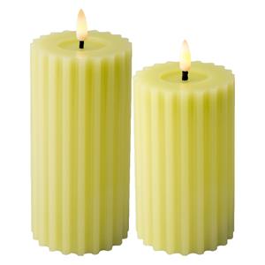 Lumineo Luxe LED kaarsen/stompkaarsen - set 2x - groen ribbel - D7,5 x H15 en H17 cm - timer -