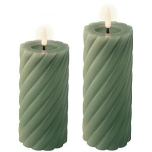 Lumineo Luxe LED kaarsen/stompkaarsen - set 2x st - groen - D7,5 - met timer -