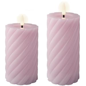 Lumineo Luxe LED kaarsen/stompkaarsen - set 2x st - lila paars - D7,5 - met timer -