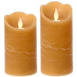 Lumineo LED kaarsen/stompkaarsen - set 2x st - bruin - D7,5 cm - met timer -