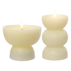 Lumineo Luxe LED kaarsen - set 2x - creme wit - D7,5 x H14,5 cm en D10 x H12,5 cm - vaas vorm - timer -