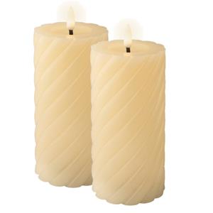 Lumineo Luxe LED kaarsen/stompkaarsen - 2x - creme wit - D7,5 x H17 cm - timer -