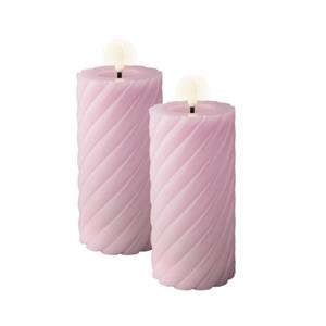 Lumineo Luxe LED kaarsen/stompkaarsen - 2x - lila paars - D7,5 x H17 cm - timer -