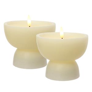 Lumineo luxe LED kaars - 2x st - creme wit - D10 x H12,5 cm - vaas vorm - met timer -
