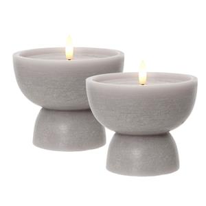 Lumineo luxe LED kaars - 2x st- grijs - D10 x H12,5 cm - vaas vorm - met timer -